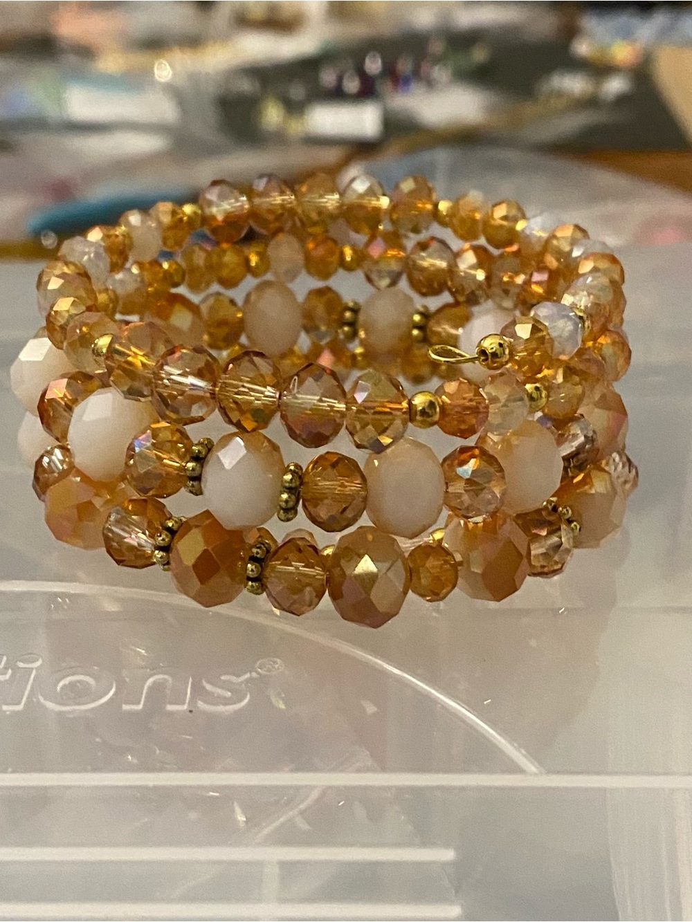 Gold and Cream Faceted Bead Wrap Bracelet - Picture 5 of 5